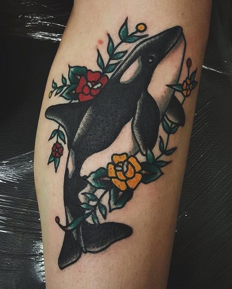 169 Likes, 4 Comments - Aly Holt (@alyymh) on Instagram: “My new addition  I love it! By @adamktattoo @ #broadsideswansea • #traditionaltattoo #orca #whale…” Orca Whale Tattoo, Killer Whale Tattoo, Orca Tattoo, Whale Tattoo, Dolphins Tattoo, Hamsa Tattoo, Tattoos Mandala, Tattoo Old School, Whale Tattoos