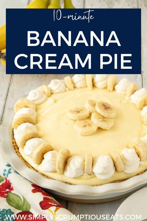 Easy Banana Cream Pie Homemade Banana Cream Pie, Easy Cream Pie, Easy Banana Cream Pie, Banana Cream Pie Recipe, Banana Pie, Banana Dessert Recipes, Cream Pie Recipes, Banana Dessert, Pecan Pie Recipe