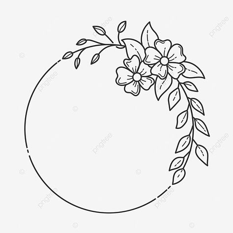 Acrylic Border Design, Floral Line Circle Art, Circle With Flowers Drawing, Ring Of Flowers Drawing, Circle Designs For Project, Round Border Designs For Projects, Circle Flower Drawing, Circle Project Design, Circle Border Design Frames