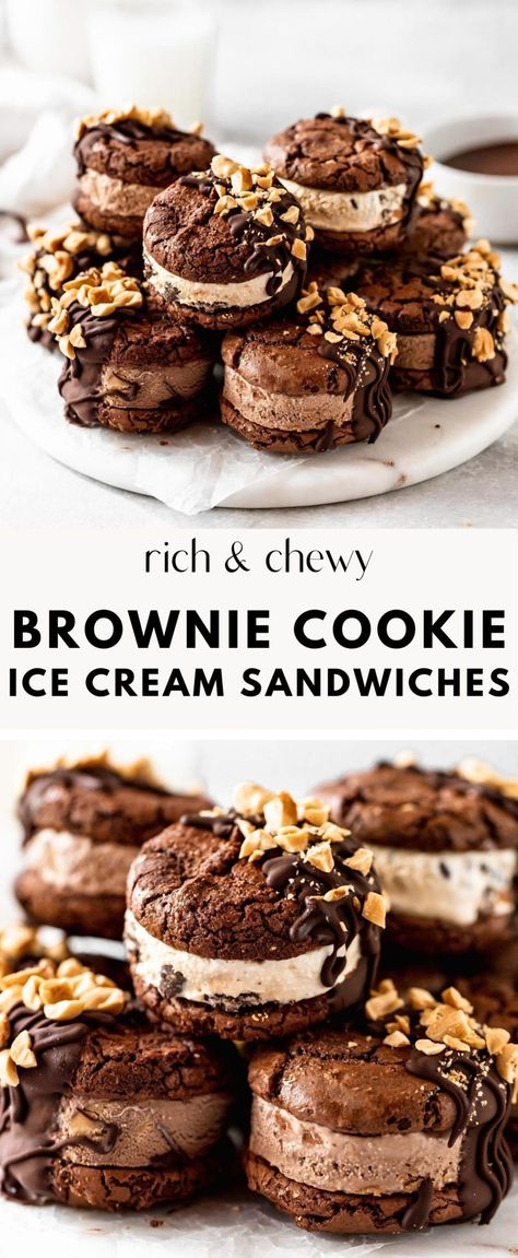 Ice Cream Cookie Sandwich Recipe, Cookie Ice Cream Sandwiches, Creamy Ice Cream, Ice Cream Sandwiches Recipe, Cookie Ice Cream, Cookie Sandwich, Brownie Ice Cream, Ice Cream Cookie Sandwich, Chewy Brownies