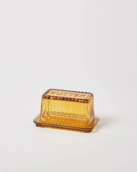 Yellow Dishes, Glass Butter Dish, Ribbed Glass, Vintage Elegance, Oliver Bonas, Dark Yellow, Glass Dishes, Dream House Decor, Butter Dish