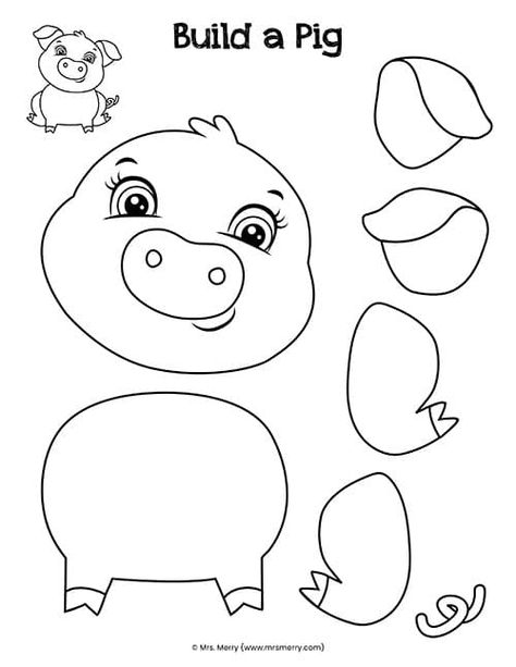 Farm Animal Crafts For Preschoolers Free Printable, Build An Animal Printable, Farm Animal Templates, Pig Craft Preschool, Farm Games For Kids, Farm Crafts Preschool, County Fair Crafts, Pig Template, Kite Template