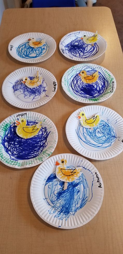 Springtime Toddler Crafts, August Art Projects For Toddlers, Fun Prek Crafts, Pond Life Theme For Toddlers, Preschool Duck Art, Pond Life Art Preschool, Water Week Crafts For Kids, Pond Toddler Crafts, Spring Animal Crafts Preschool