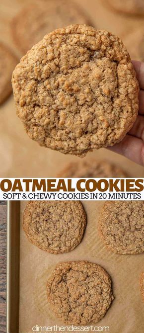 Oatmeal Cookies are the BEST soft and chewy cookie recipe, made with quick cooking oats, brown sugar, cinnamon, and vanilla extract, ready in under 20 minutes! #easy #chewy #oatmeal #best #oldfashioned #withquickoats #cinnamon #dinnerthendessert Chewy Oatmeal Cookies Recipe, Quick Cooking Oats, Cookies Without Brown Sugar, Oatmeal Cookies Easy, Quick Cookies, Cookie Recipes Chewy, Biscuits Diététiques, Healthy Oatmeal Cookies, Chocolate Oatmeal Cookies