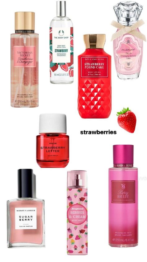 Perfume Smell Good, Strawberry Perfume, Bath N Body Works, Pound Cake With Strawberries, Fragrance Mist, Body Mist, Smell Good, The Body Shop, Body Works