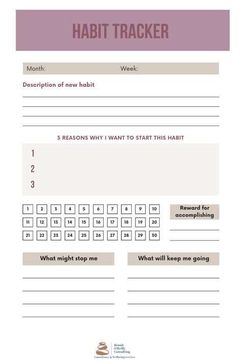 A Habit Tracker worksheet Habit Worksheet, Habits Planner, Goals Habits, Habit 1, Tracker Ideas, Wellness Journal, Beauty Room Design, Script Writing, Todo List