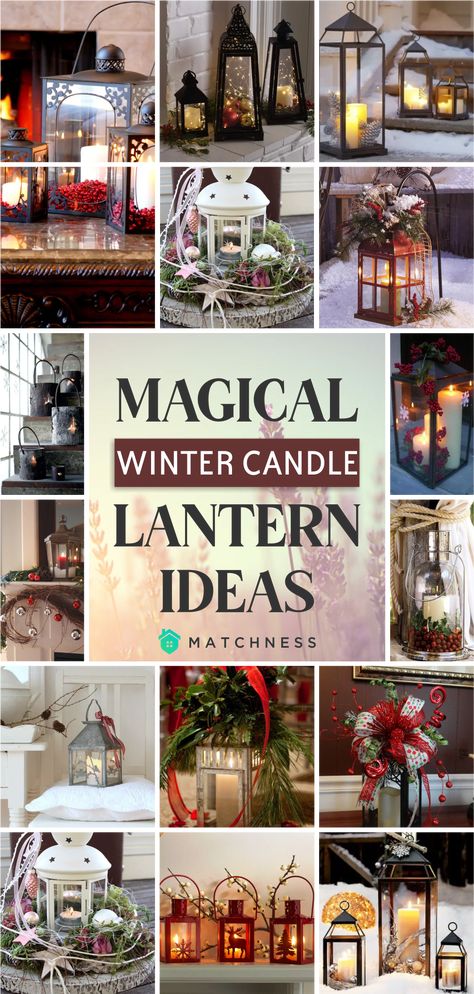 Decorating Christmas Lanterns Ideas, Winter Lantern Decor Ideas, Diy Xmas Lanterns, Christmas Candle Lantern, Lantern Ideas For Christmas, Christmas Decor Ideas Lanterns, Lantern Christmas Centerpieces, How To Decorate Lanterns For Christmas, Lantern Centerpieces Christmas