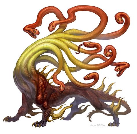 Hidra de Lerna Seven Headed Dragon, Hydra Character Design, Hydra Monster, Hydra Dragon, Lernaean Hydra, Brown Dragon, Monster Beast, Myths & Monsters, Serpent Snake