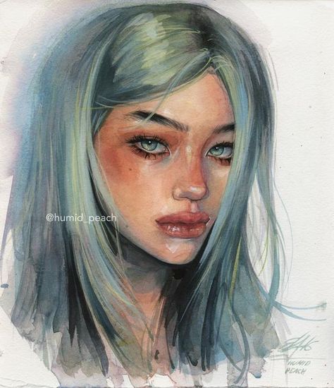 Humid Peach, Fashion Model Drawing, Watercolour Portrait, Semi Realism, Peach Art, Drawing Stuff, Model Drawing, Do You, Realism Art