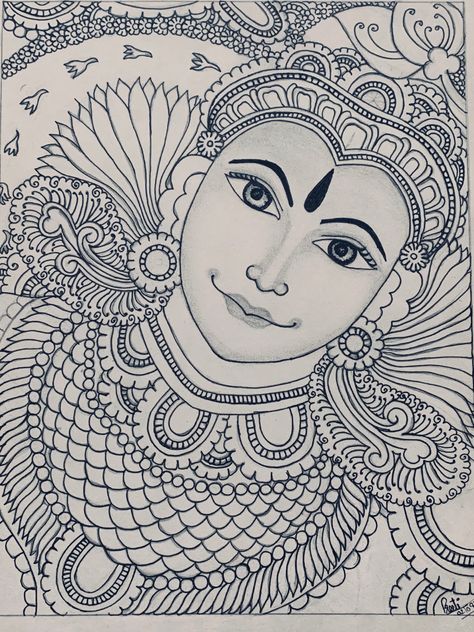 Kathakali Face Drawing Outline, Mural Painting Outline Sketches, Simple Kerala Mural Painting Sketch, Kerala Mural Painting Outline Sketches, Mural Outline, Indian Traditional Paintings, Mural Art Design, Mural Paintings, Kids Canvas Art