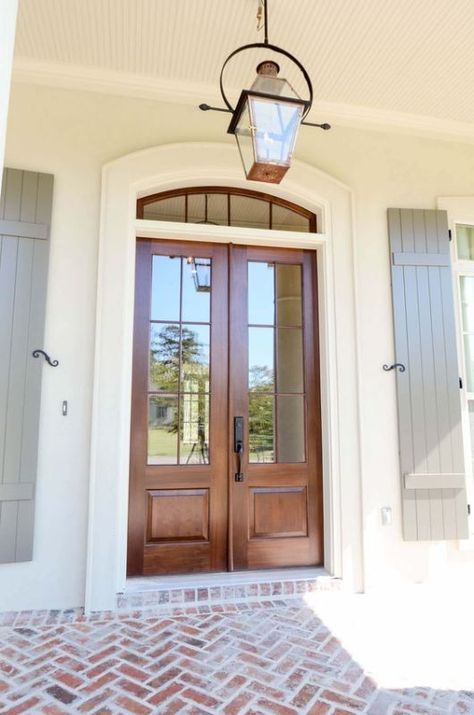 Friday Favorites: Wood Block Floor and a Beautiful Dog Kennel (yes, I said dog kennel!) European Farmhouse Decor, Wood Block Flooring, Brick Porch, European Farmhouse, Casa Exterior, White French, Design Living Room, House Goals, Exterior Doors