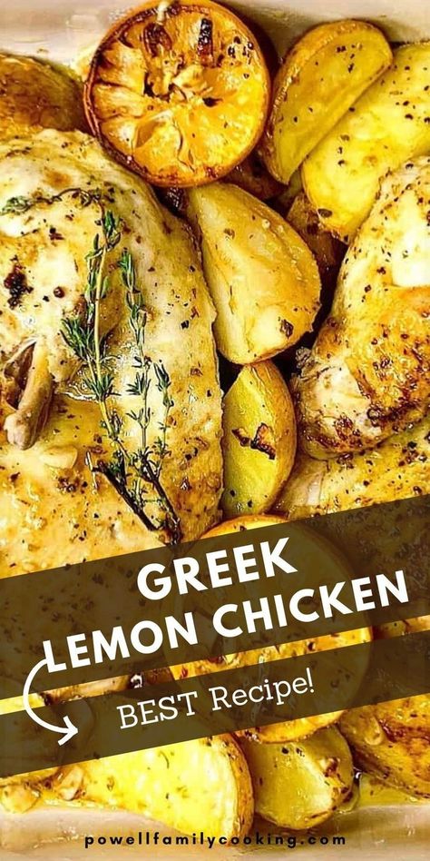 Try this oven-baked Greek lemon chicken with potatoes for a tasty and healthy meal. The chicken is marinated in a lemon sauce and roasted with potatoes for a dish that's bursting with flavor. Perfect for any night of the week. Lemon Chicken With Potatoes, Roasted Lamb Shanks, Greek Recipes Easy, Greek Chicken And Potatoes, Herbed Potatoes, Chicken With Potatoes, Greek Recipes Authentic, Greek Potatoes, Chicken And Potatoes