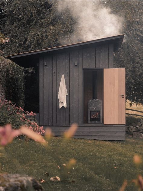 Wood Burning Sauna, Scandinavian Saunas, Scandinavian House Design, Sauna House, Chalet Design, Sauna Heater, Sauna Design, Outdoor Sauna, Sauna Room