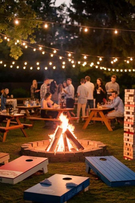 15 Amazing Backyard Bonfire Party Ideas - Fun Party Games Ideas for Adults and Kids Bonfire Backyard Ideas, Bon Fire Party Ideas For Adults, Backyard Bash Party Ideas, Bonfire Ideas Backyard, Backyard Family Games, Man Hunt Game, Adult Backyard Games, Backyard Bonfire Party Ideas, Backyard Party Aesthetic