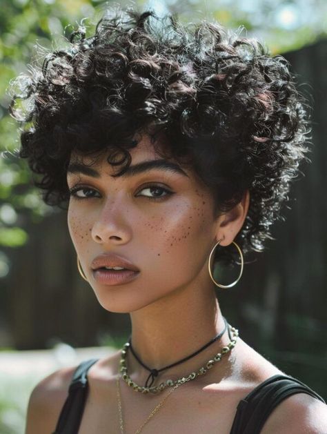 Pixie Cut Long Face, Pixie Cut Curly Hair, Balayage Long Hair, Haircut For Face Shape, Cabello Afro Natural, Curly Pixie Hairstyles, Short Curly Pixie, Curly Styles, Curly Pixie Haircuts