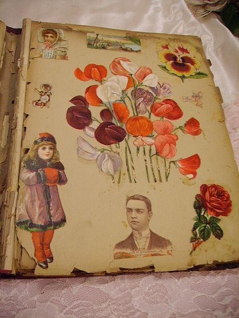 Victorian scrapbook containing die cuts, advertisements, etc... Antique Scrapbook, Victorian Scrapbook, Vintage Scrapbooking, Scrap Books, Style Scrapbook, Old Cards, The Victorian Era, Modern Vintage Fashion, Summer Plans