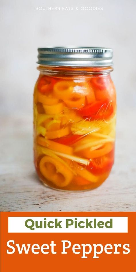 Homemade Pickled Peppers, Sweet Heat Peppers Recipe, Pickled Sweet Red Peppers, Sweet Pickled Peppers Recipe, Preserving Sweet Peppers, Canned Sweet Pepper Recipes, Pickled Mini Sweet Peppers, Canning Sweet Peppers Recipes, Green Peppers Canning Recipes