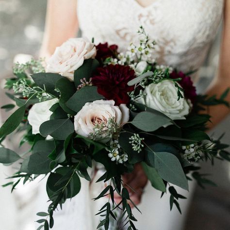 A stunning capture of Rachel's bouquet by @theliamgood #weddingflowers #weddingphotography #liamgoodvisuals #liamgoodvisuals freshflowers #bridalbouquet #lilieswhite #lilieswhitefloralstudio #kitchenerflorist #quicksandroses #dahlias Olive Ocean Plum Oxblood Wedding, Olive Floral Arrangements, Plum And Olive Wedding, Olive Bridesmaid Dresses, Lilies White, Forest Green Wedding, Burgundy Wedding Flowers, Dark Green Wedding, Olive Green Weddings