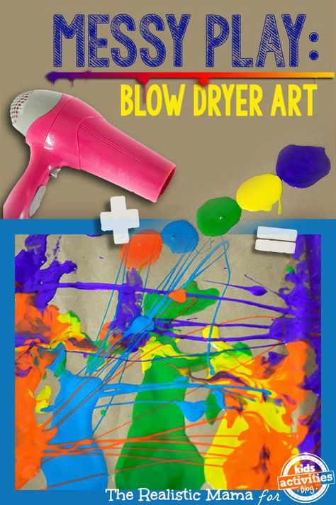 Blow dryer art is the perfect messy play to begin your sensory art journey! Plus, it's a lot of fun for kids. Blow Dryer Art, Toddlers Activities, Sensory Art, Messy Art, Messy Play, Homeschool Art, Toddler Art, Blow Dryer, Camping Art