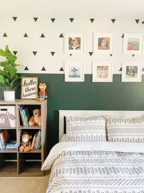 Boys Boho Bedroom, Colorblock Wall, Boys Bedroom Green, Boho Kids Bedroom, Green Boys Room, Boy Room Paint, Boy Toddler Bedroom, Big Boy Bedrooms, Big Kids Room