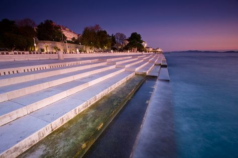 Sea Organ: Zadar, Croatia... click on the picture for the fabulous YouTube video. Sea Organ, Great Vacation Spots, Dalmatian Coast, Yantai, The Sound Of Waves, Listen To Music, Zadar, Sea Waves, Light Show