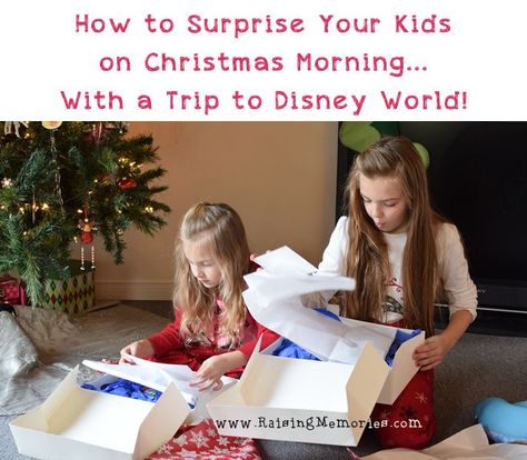 How to Surprise Your Kids Christmas Morning with a Trip to Disney World Surprise Disney Trip Reveal, Disney Vacation Surprise, Disney For Christmas, Surprise Disney Trip, Disney Trip Reveal, Disneyland Paris Christmas, Disney Christmas Gifts, Surprise Trip Reveal, Disney Trip Surprise