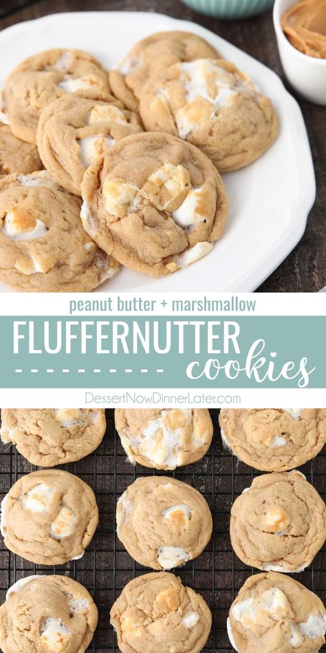 Peanut Butter Marshmallow Cookies, Fluffernutter Cookies, Cookies Peanut Butter, Peanut Butter Marshmallow, Marshmallow Cookies, Chewy Peanut Butter Cookies, Crinkle Cookies, Yummy Sweets, How Sweet Eats