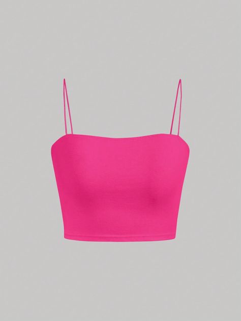 Cropped Rosa Pink, Outfits Con Top Rosa, Crop Top Fucsia, Top Fucsia, Hot Pink Crop Top, Hot Pink Tank Top, Hot Pink Top, Hot Pink Shirt, Spagetti Strap