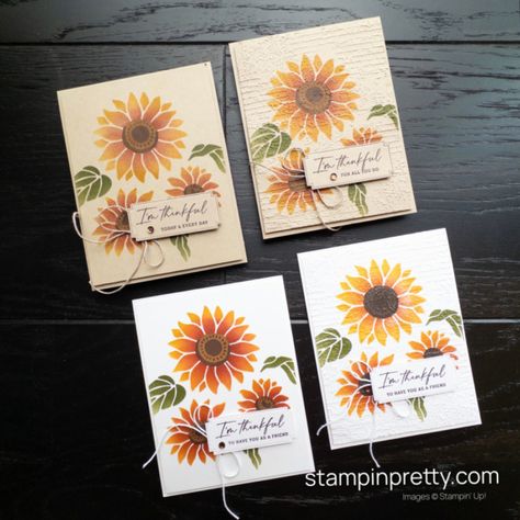 Building Sunflowers with Abundant Beauty Decorative Masks - Stampin' Pretty Stampin Up Sunflower Masks, Abundant Beauty Decorative Masks Stampin Up Cards, Fish Cards, Decorative Masks, Tiny Christmas Trees, Mary Fish, Stampin Pretty, Sunflower Cards, Congrats Card