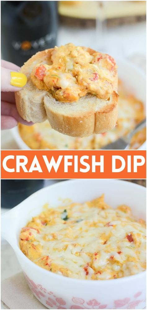 Crawfish Dip - creamy, cheesy crawfish dip with a little spice! Serve this on sliced baguettes at your next party or for a delicious date night at home! Crawfish Dip, Crawfish Dishes, Crawfish Bread, Fake Ginger, Crawfish Boil Party, Crawfish Recipes, Date Night At Home, Delicious Seafood Recipes, Food Blogging