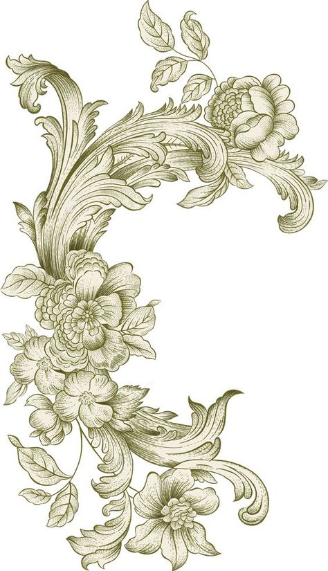 Baroque Tattoo, Greek Flowers, Antique Flowers, Filigree Tattoo, Tattoo Meanings, Design Art Drawing, Ornament Drawing, Baroque Ornament, Ornamental Tattoo