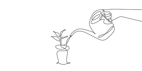 Watering Plant Tattoo, Plant Sketches, Hair Stenciling, Minimal Drawings, Watering Plants, Plant Tattoo, Water Drawing, White Plants, Architecture Concept