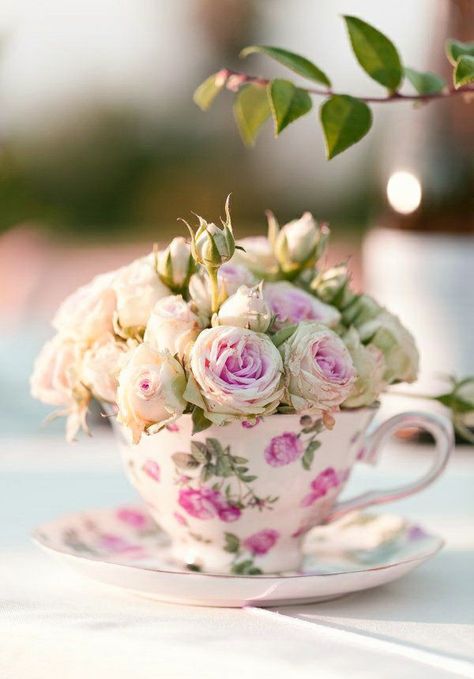 Vintage Flower Arrangements, Tea Cup Centerpieces, Bridal Shower Decorations Diy, Rose Tea Cup, Chic Bridal Showers, Succulent Centerpieces, Tea Party Bridal Shower, Flowers Arrangements, Cup Crafts