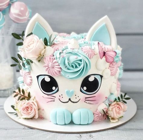 Kitten Cakes Birthday Easy, Cakes Animals, Super Kitty Birthday Cake, Super Kitty Cake, Rabbit Theme Cake, Cat Birthday Cake For Kids, Cat Cakes For Kids, Mercat Cake, Kitty Cake