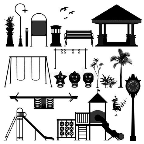 White Playground, Children Playground, Playground Slide, Silhouette Painting, Playground Design, Architecture Concept Drawings, Garden Equipment, Visual Media, Children Images