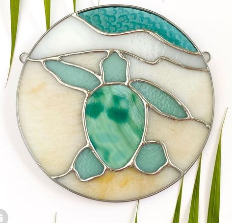 Stained Glass Sea Turtles, Sea Turtle Stained Glass Art, Ocean Stained Glass Patterns, Stained Glass Templates, Stained Glass Water, Stained Glass Turtle, Turtle Stuff, Glass Painting Patterns, Stained Glass Studio