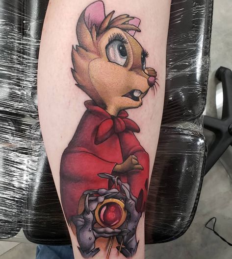 Jordans Tattoons on Instagram: “Check out the fun Mrs.Brisby and "the sparkly " tattoo I got to do at the #epicguestspot at @franklanatra shop @intothewoodsgallery !!!!…” The Secret Of Nimh Tattoo, Secret Of Nimh Tattoo, Sparkly Tattoo, Mrs Brisby, Secret Of Nimh, Michigan Tattoos, The Secret Of Nimh, Lower Leg Tattoos, Tattoo Reference