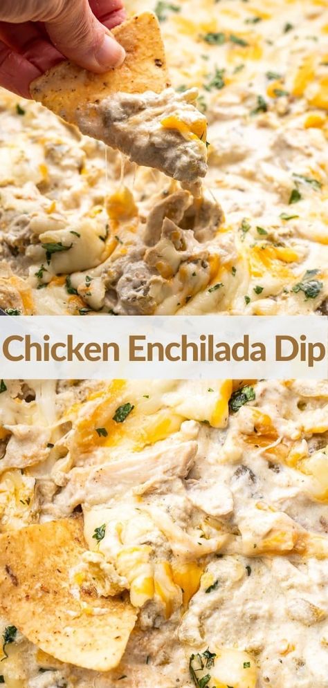 Enchilada Dip, Chicken Enchilada Dip, Green Chile Chicken Enchiladas, Green Chile Chicken, Protein Packed Meals, Chicken Appetizers, Greek Salad Recipes, Green Chiles, Dip Recipes Easy