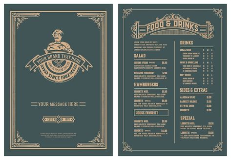 Menu Design Layout, Menu Vintage, Menu Cover Design, Restaurant Card, Restaurant Vintage, Vintage Template, Bbq Menu, Menu Design Template, Vintage Menu