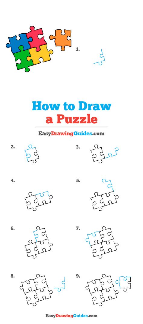 How to Draw a Puzzle - Really Easy Drawing Tutorial How To Draw A Puzzle Piece, How To Draw Puzzle Pieces Step By Step, Puzzle Drawing Ideas Easy, How To Draw Puzzle Pieces, Bujo Puzzle Theme, Drawing Puzzle Pieces, Puzzle Drawing Ideas, Puzzle Doodle, Graph Drawing