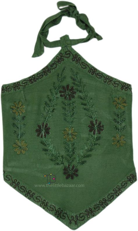 Embroidery Hanky, Kashmiri Embroidery, Green Halter Top, Embroidered Tops, Fairy Top, Bohemian Bags, Hanky Hem, Va Va Voom, Burgundy Floral