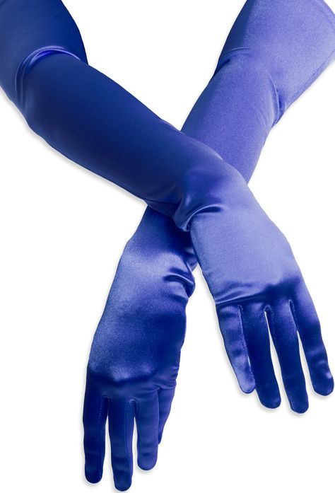 Satin Opera Gloves, Royal Blue Hobsons Choice, Fancy Gloves, Gloves Aesthetic, Blue Hats, Satin Gloves, Elegant Gloves, Evening Gloves, Blue Gloves, Vampire Teeth