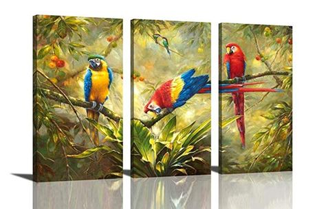 Tropical Rain Forest, Parrot Painting, Tropical Painting, Peacock Wall Art, Rainforest Animals, Picture Canvas, Macaw Parrot, Painting For Living Room, Colorful Parrots