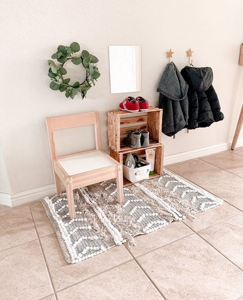 Montessori Baby Toy Program’s Instagram post: “✨ Show Us Your Space Saturday! ✨ ⁣⁠ ⁣⁠ We love how @followingmychild repurposed wooden crates to complete her Montessori-inspired entryway.…” Montessori Toddler Rooms, Montessori House, Montessori Bedroom, Montessori Playroom, Montessori Room, Montessori Baby Toys, Montessori Furniture, Toddler Boys Room, Kids Room Inspiration