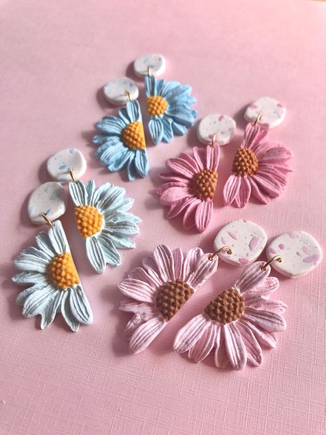 Flower Statement Earrings, Half Flower, Polymer Clay Flower Jewelry, Diy Earrings Polymer Clay, Handmade Clay Jewelry, Polymer Earrings, Polymer Clay Jewelry Diy, Jewelry Flower, Cute Polymer Clay