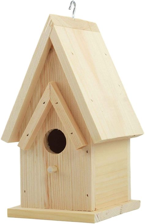 PRICES MAY VARY. 🐤 Classic Wooden Birdhouse – This rustic DIY unfinished wood birdhouse makes a charming touch to your backyard or outdoor garden because it can house small birds and provide them a safe place to build a nest and raise young. 🐤 Unpainted, Unfinished Surface – These wooden birdhouses are 100% unfinished which means you and your kids can paint or decorate the surface to make it more fun and original for the wild animals that make it their home. 🐤 Simple Hanging Hook Mount – Our Bird House Hole Size, Lanterns And Birdhouses, Bird Houses Woodworking Plans, Mini Wooden Birdhouses, Simple Modern Birdhouse, Build A Wren House For Winter, Wooden Bird Houses Overstock, Bird House Furniture, Scroll Saw Birdhouse