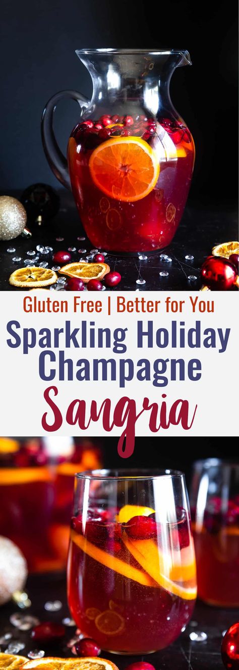 Sparkling Holiday Champagne Sangria - Full of tart cranberries and sweet oranges, this is an easy, better-for-you cocktail that is perfect to serve a crowd this Holiday season! Fizzy, festive and tasty! | #Foodfaithfitness | #Glutenfree #Sangria #Dairyfree #Vegan #Champagne Champagne Sangria, Holiday Champagne, Moscato Sangria, Sparkling Sangria, Cranberry Orange Cookies, How To Make Sangria, Holiday Sangria, Christmas Sangria, Wine Cake