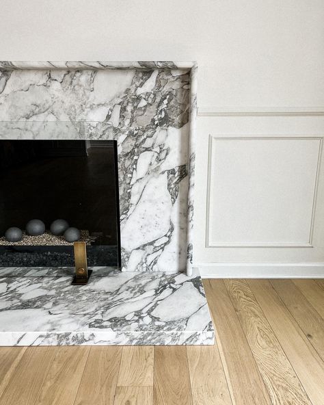 Ceramic Fire Balls, Marble Fireplace Mantle, Moulding Ideas, Gas Fire Pits, Transitional Fireplace, Transitional Interior Design, Outdoor Fire Pits, Fireplace Update, Marble Fireplace Surround