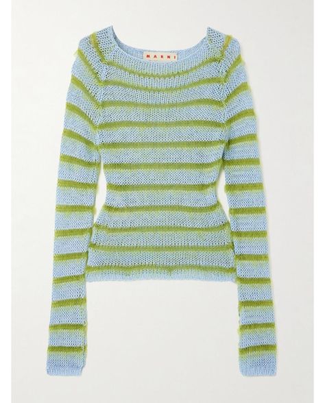 Brushed Mohair, Striped Knitwear, Knitwear Fashion, Mohair Sweater, Dream Clothes, Split Hem, Striped Knit, Blue Sweaters, Always Be