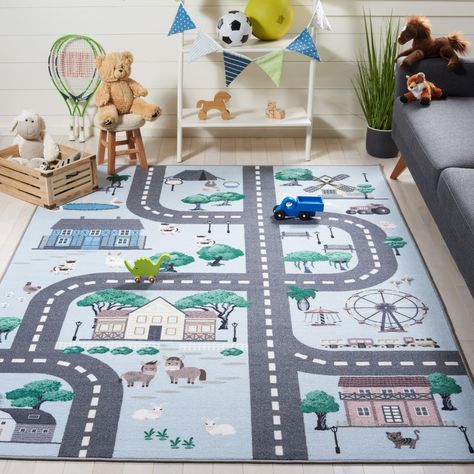 Educational and engaging, the Kids Playhouse Collection invites children to interact with their lively floor coverings. These colorful rugs are the perfect addition to a playroom, nursery, or bedroom to instill creativity. Road Rug, Dark Grey Rug, Kids Playhouse, Dark Gray Area Rug, Childrens Room Decor, Play House, Machine Washable Rugs, Indoor Rugs, Power Loom